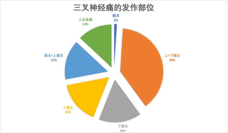 不同三叉神经痛发作的部位的占比